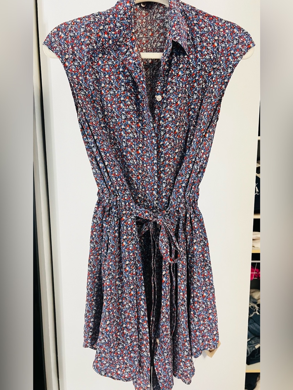 Tory Burch Navy Floral Tie-Waist Mini Dress